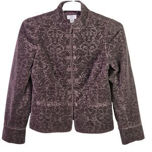 Ann Taylor Loft Women's 10 Purple Long Sleeve Button Front Cropped Jacket VGUC